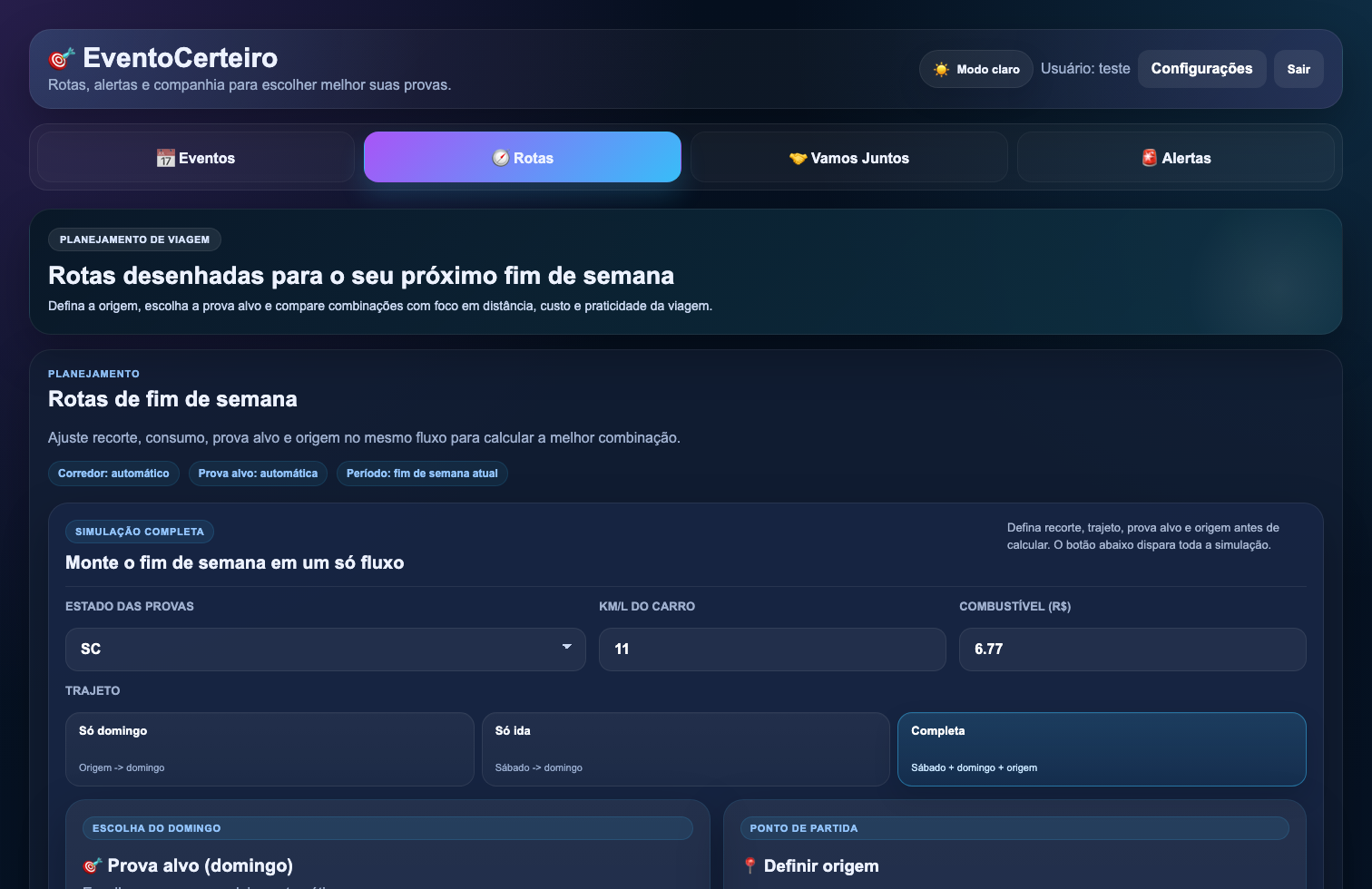 Planejamento de rotas da plataforma